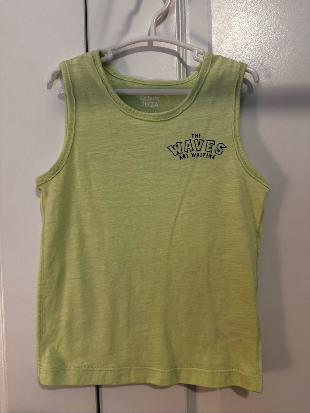 Carter's Lime Green Kids Tank Top with 'The Waves Are Waiting' Print